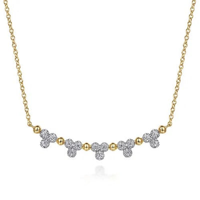 14K Yellow Gold Bujukan Bar Necklace with Diamond Trio Stations