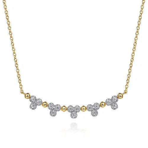 14K Yellow Gold Bujukan Bar Necklace with Diamond Trio Stations