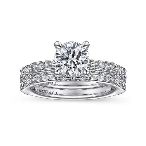 Luca - Art Deco 14K White Gold Round Diamond Channel Set Engagement Ring(Setting Only)