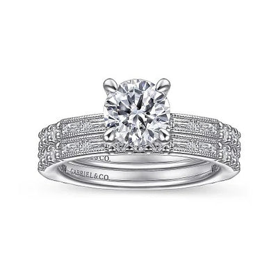 Luca - Art Deco 14K White Gold Round Diamond Channel Set Engagement Ring(Setting Only)