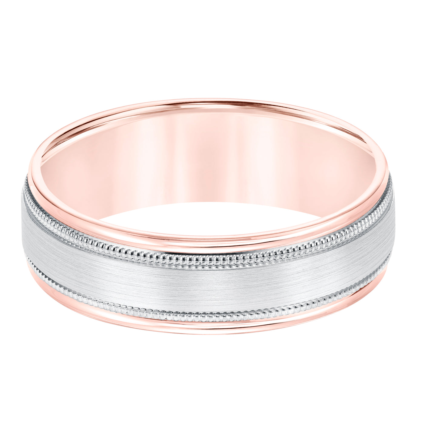 White Titanium & Rose Gold 6.5mm Men's Wedding Band