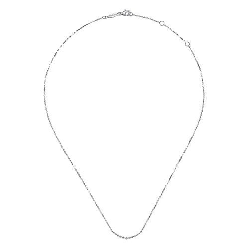 14K White Gold Curved Diamond Bar Necklace