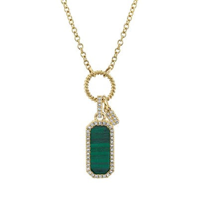 0.13CT DIAMOND & 1.03CT MALACHITE DOG TAG NECKLACE