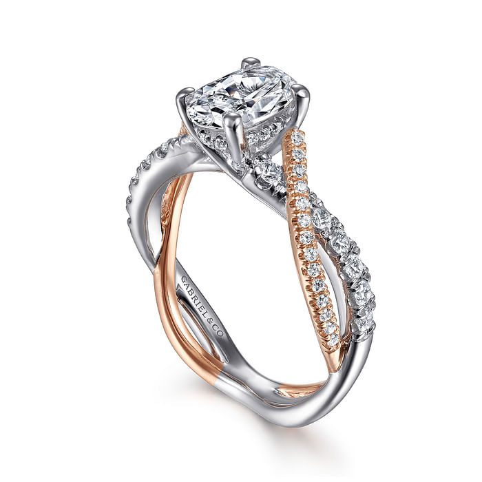 14K White-Rose Gold Oval Diamond Twisted Engagement Ring