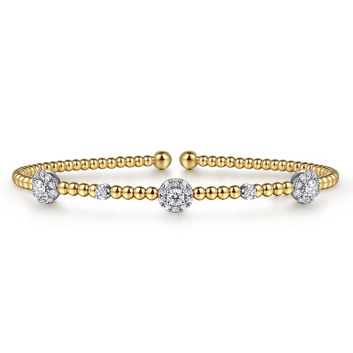 14K White-Yellow Gold Bujukan Diamond Cluster Stations Bangle