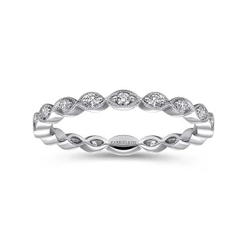 14K White Gold Marquise Station Diamond Stackable Ring