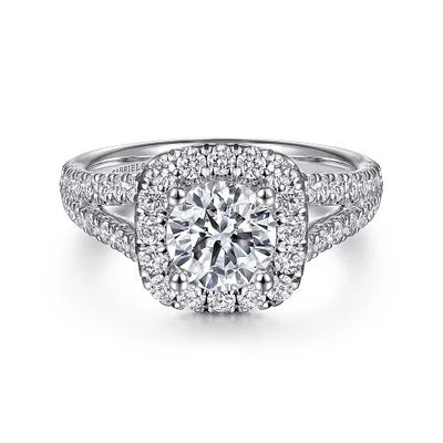 James - 14K White Gold Cushion Halo Round Diamond Engagement Ring