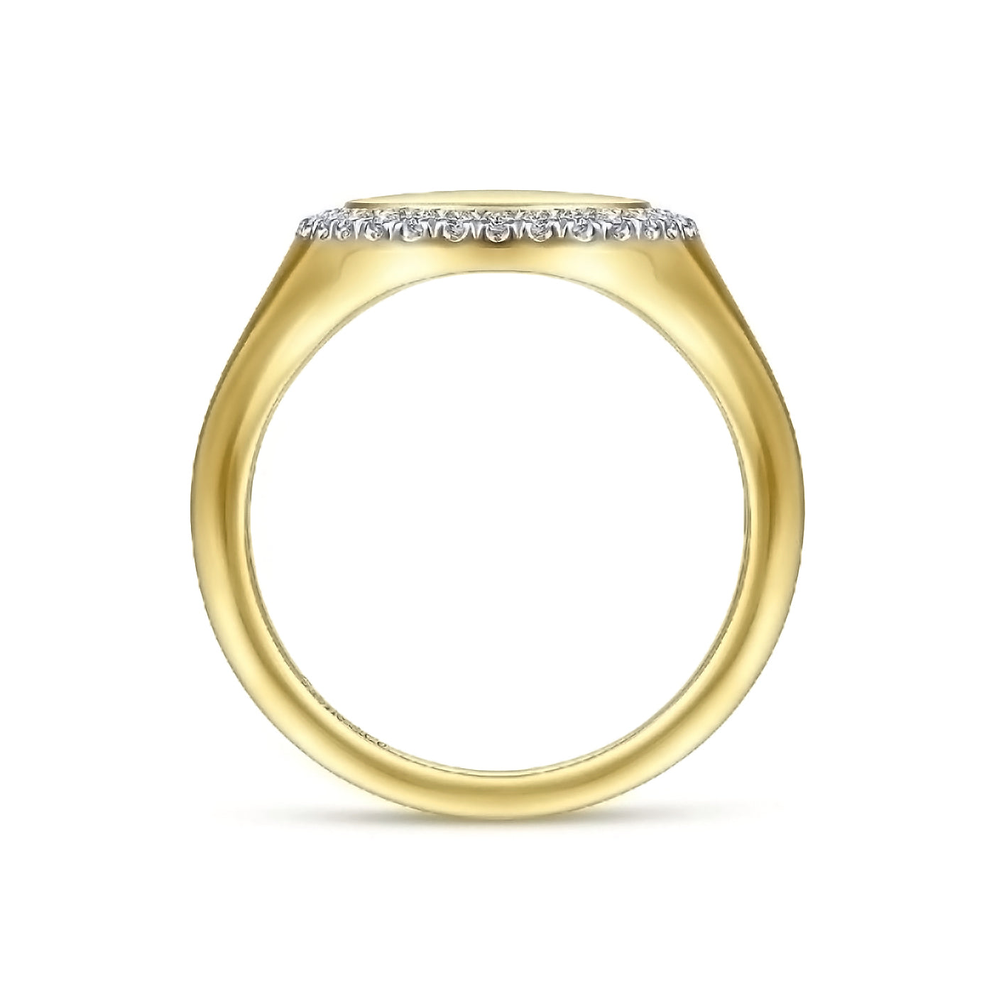 14K Yellow Gold Pinky Signet Ring with Diamond Halo