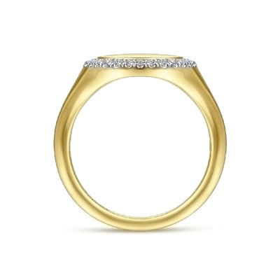 14K Yellow Gold Pinky Signet Ring with Diamond Halo