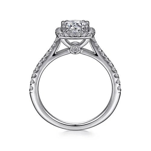 14K White Gold Cushion Halo Round Diamond Engagement Ring