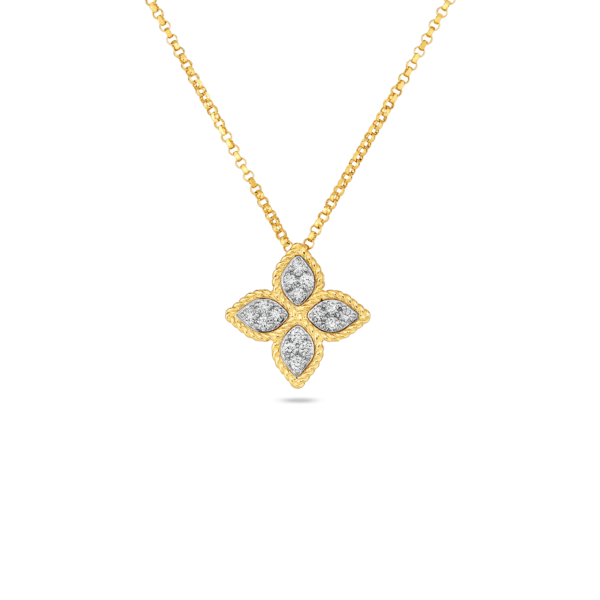 18K YELLOW/WHITE GOLD PRINCESS FLOWER MEDIUM DIAMOND NECKLACE