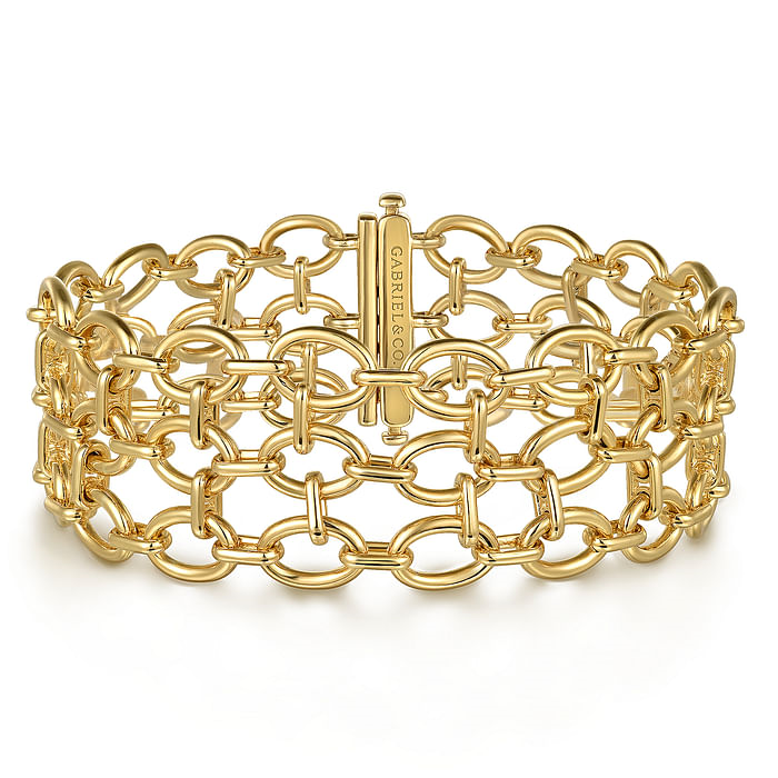 14K Yellow Gold Hollow Link Chain Bracelet