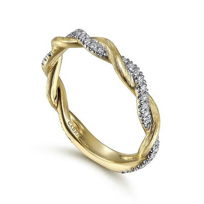 14K Yellow Gold Twisted Diamond Stackable Ring