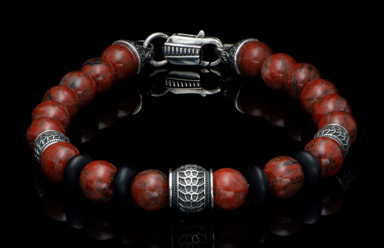 Newport - Red Jasper Beaded bracelet with Sterling silver andRed Sesame Jasper