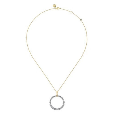 14K White and Yellow Gold Diamond Bujukan 30mm Drop Necklace