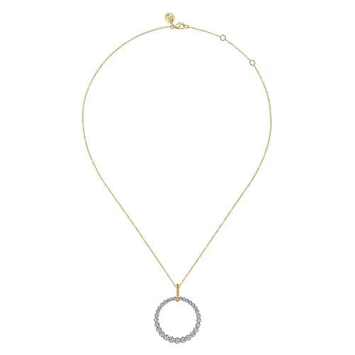 14K White and Yellow Gold Diamond Bujukan 30mm Drop Necklace