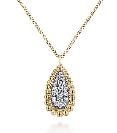 14K Yellow Gold Bujukan Pave Diamond Teardrop Pendant Necklace