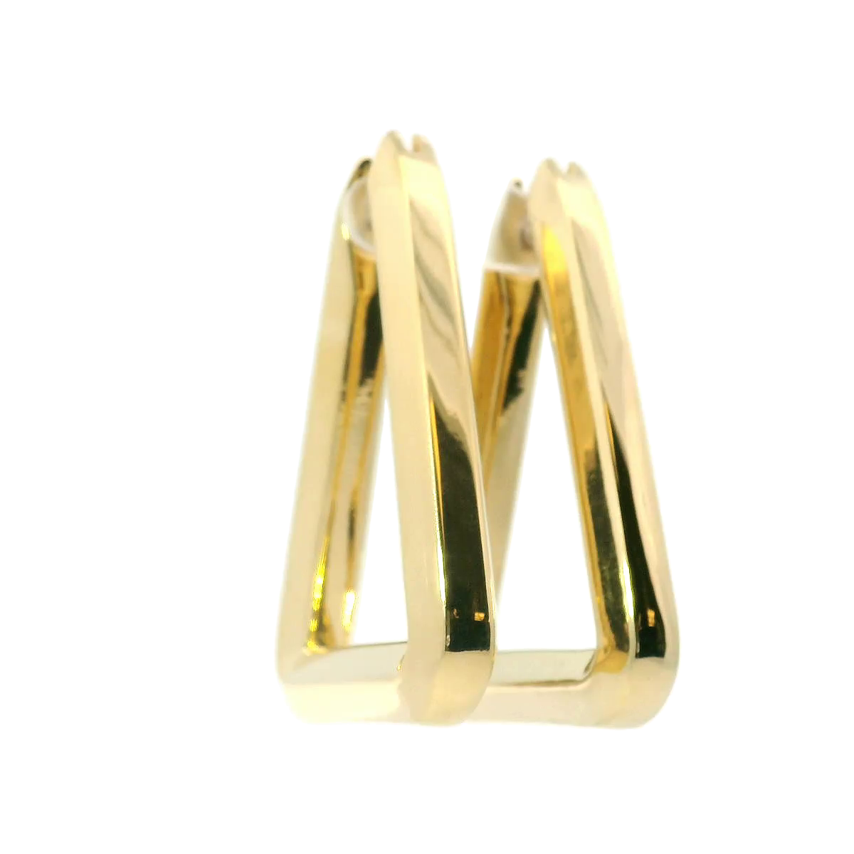 18K YELLOW DESIGNER GOLD TRIANGLE HOOP EARRINGS