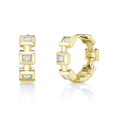 0.22CT DIAMOND BAGUETTE BEZEL GEO CUT HUGGIE EARRING