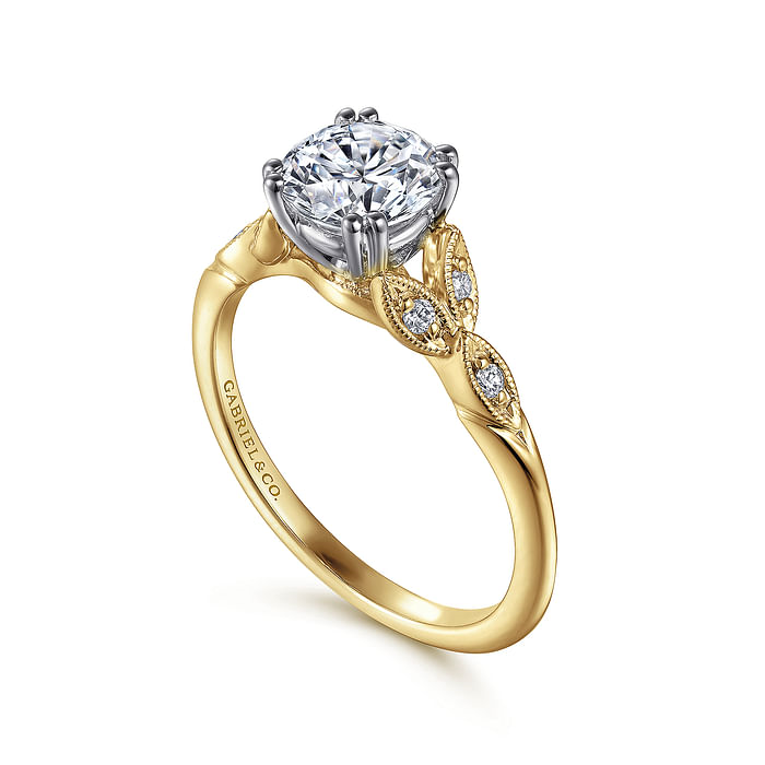 Celia - 14K White-Yellow Gold Round Diamond Engagement Ring (setting only)