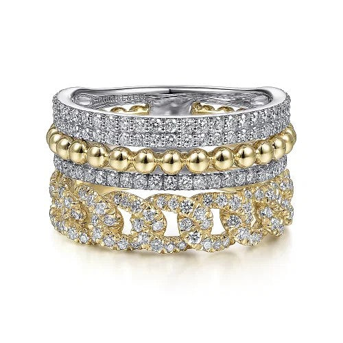 14K White-Yellow Gold Bujukan Diamond Easy Stackable Ring