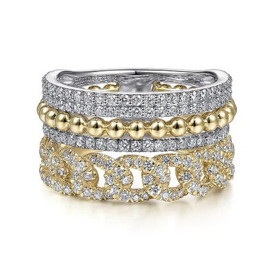 14K White-Yellow Gold Bujukan Diamond Easy Stackable Ring