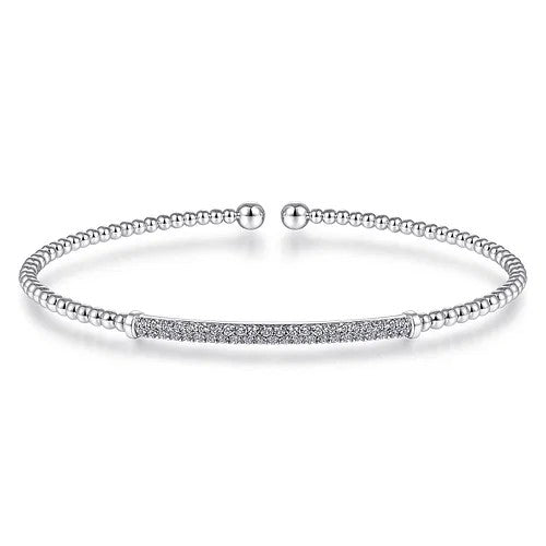 14K White Gold Bujukan Split Cuff Bracelet with Diamond Pave Bar