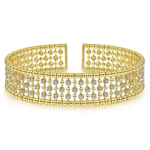 14K Yellow Gold Wide Diamond Cage Cuff Bracelet