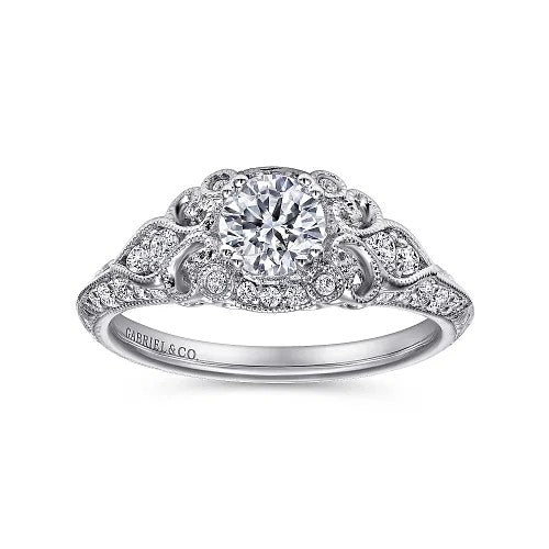 Abel - Unique 14K White Gold Vintage Inspired Diamond Halo Engagement Ring (Setting Only)