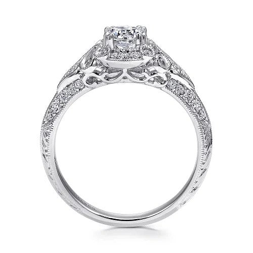 Abel - Unique 14K White Gold Vintage Inspired Diamond Halo Engagement Ring (Setting Only)