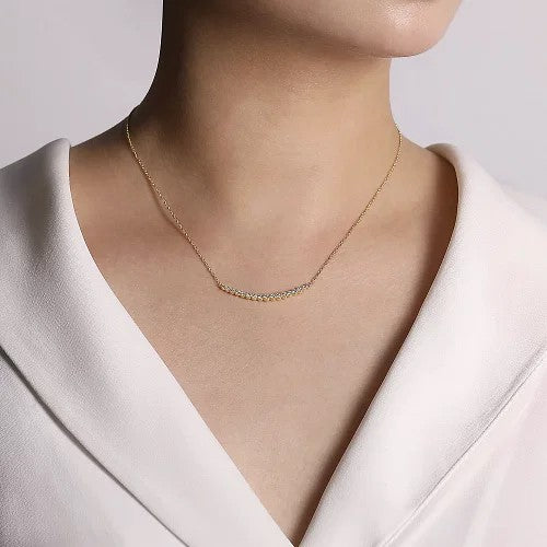 14K Yellow Gold Curved Diamond Bar Necklace