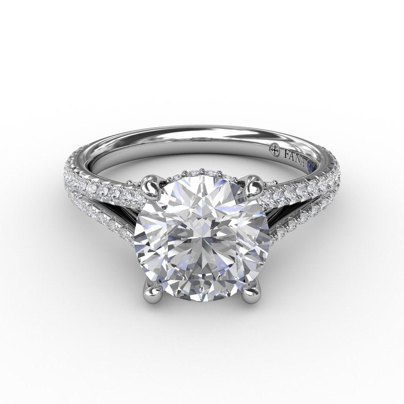 Classic Hidden Halo Round Diamond Solitaire Engagement Ring With Split-Diamond Shank