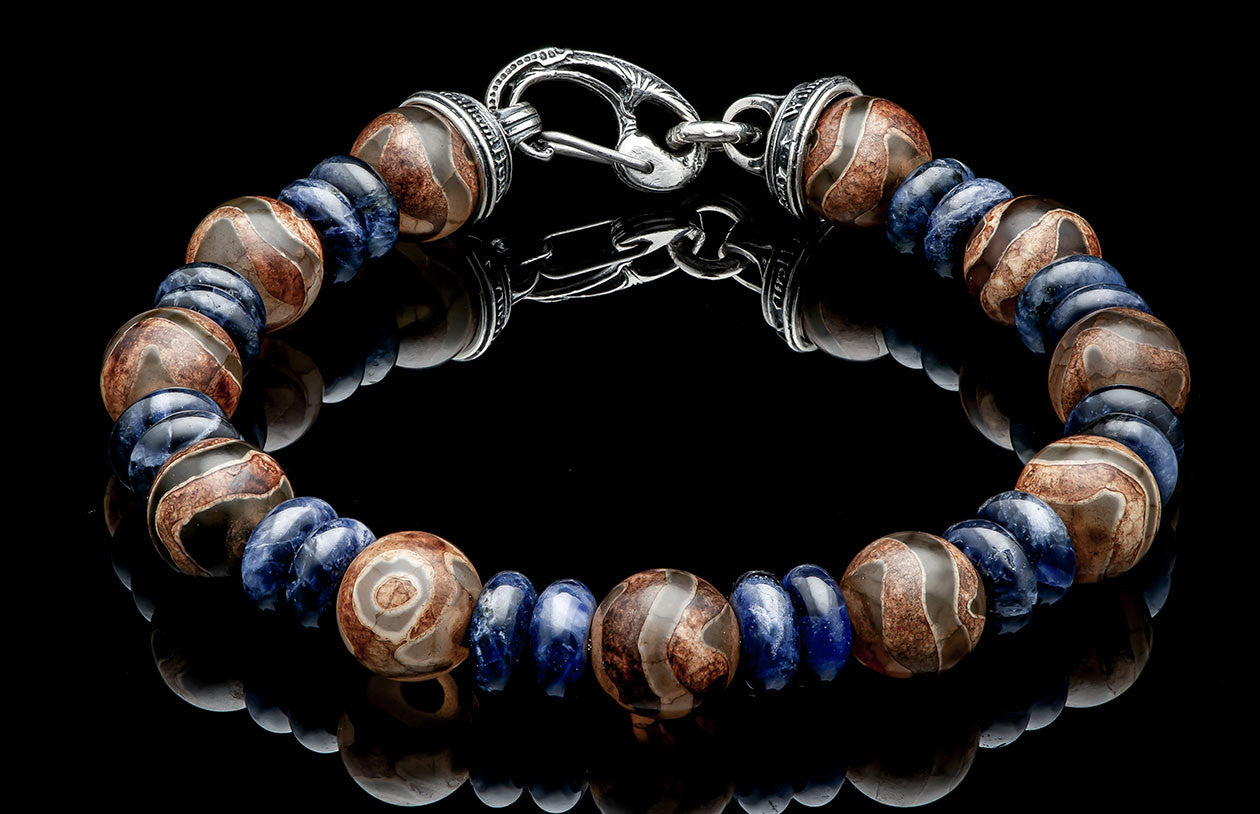 Enlightenment Beaded bracelet withTibetan agate, sodalite and Sterling silver