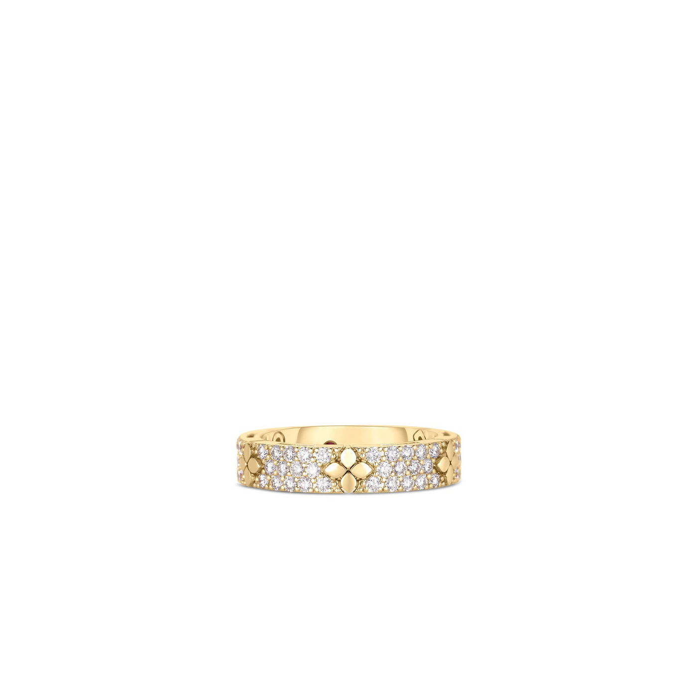 18K YELLOW GOLD LOVE IN VERONA PAVE DIAMOND & POLISHED FLOWER NARROW RING