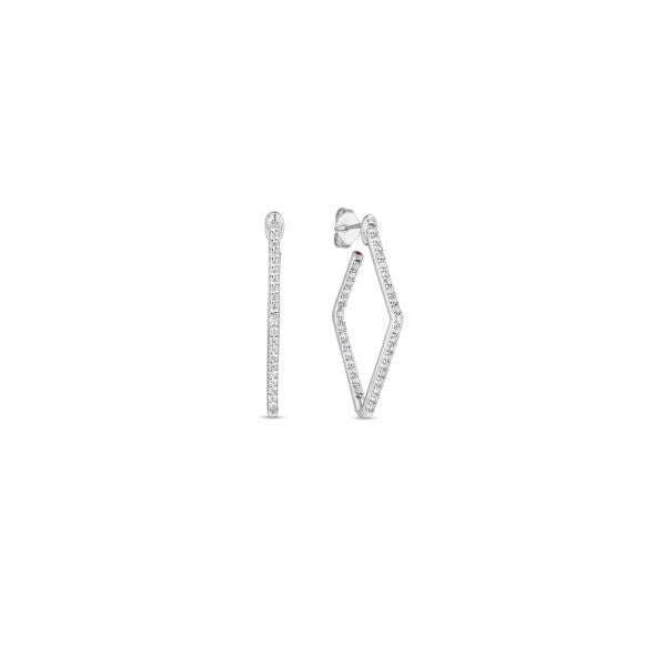 18K WHITE GOLD CLASSIC DIAMOND SMALL SQUARE HOOP EARRINGS