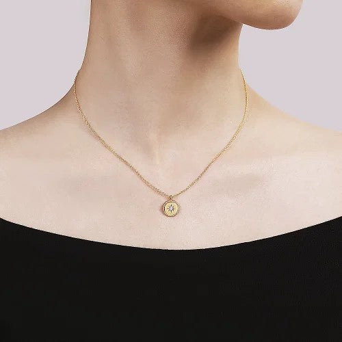 14K Yellow Gold Bujukan Medallion Necklace with Starburst Diamond Center