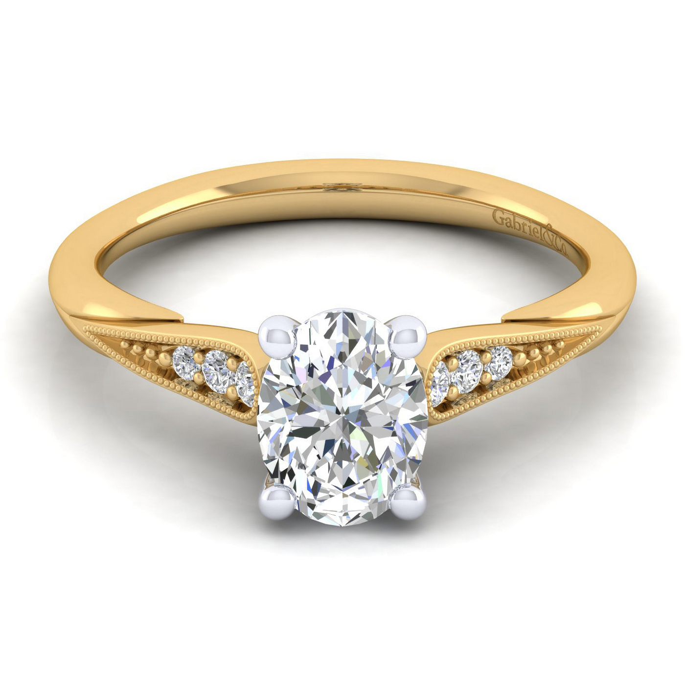 14K White-Yellow Gold Oval Diamond Engagement Ring (Setting Only)