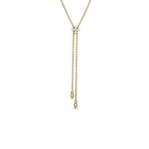 18K YELLOW GOLD LOVE IN VERONA DIAMOND FLOWER LARIAT NECKLACE