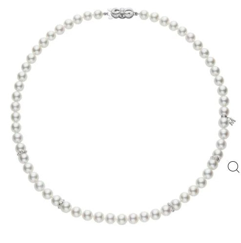 Akoya Cultured Pearl and Diamond Rondells Necklace in 18K White Gold