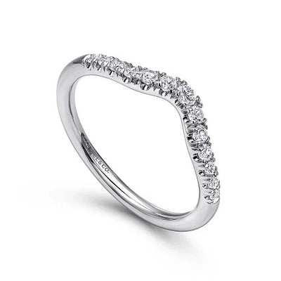 Chambery - Curved 14K White Gold French Pave Diamond Wedding Band - 0.25 ct