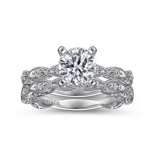 Sadie - Vintage Inspired 14K White Gold Round Diamond Engagement Ring (Setting Only)