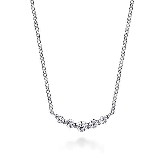 14K White Gold White Sapphire Bar Necklace