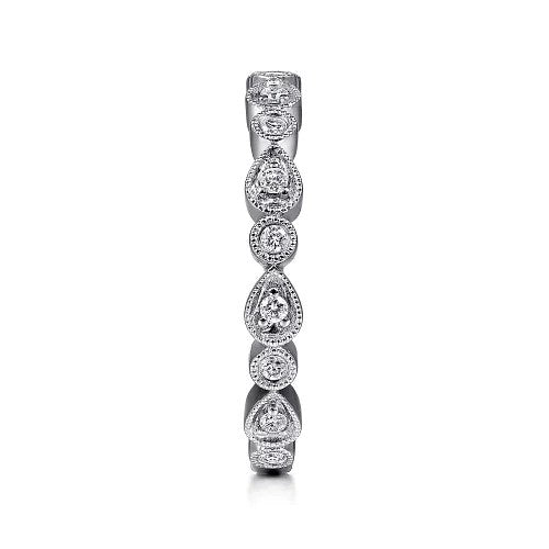 14K White Gold Pear and Round Station Stackable Diamond Ring