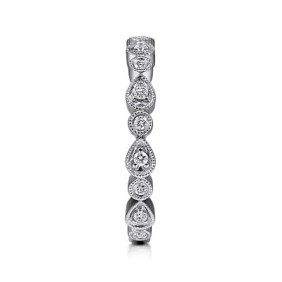 14K White Gold Pear and Round Station Stackable Diamond Ring