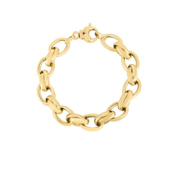 18K YELLOW DESIGNER GOLD ALTERNATING SINGLE/DOUBLE LINK BRACELET