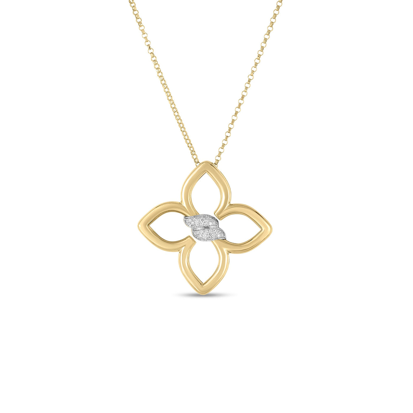 18K YELLOW/WHITE GOLD CIALOMA MEDIUM DIAMOND FLOWER NECKLACE