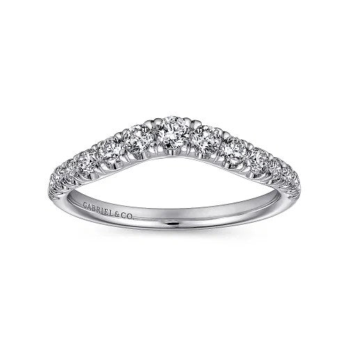 Annecy - Curved 14K White Gold French Pave Set Diamond Wedding Band - 0.5 ct