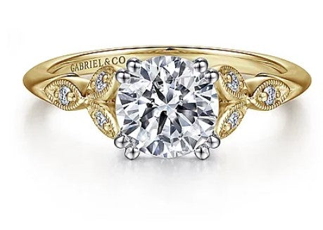 Celia - 14K White-Yellow Gold Round Diamond Engagement Ring (setting only)