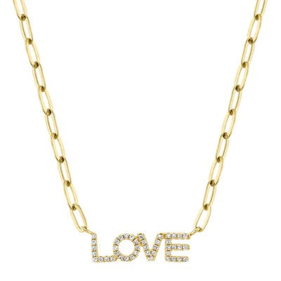 0.12CT DIAMOND "LOVE" PAPER CLIP LINK NECKLACE