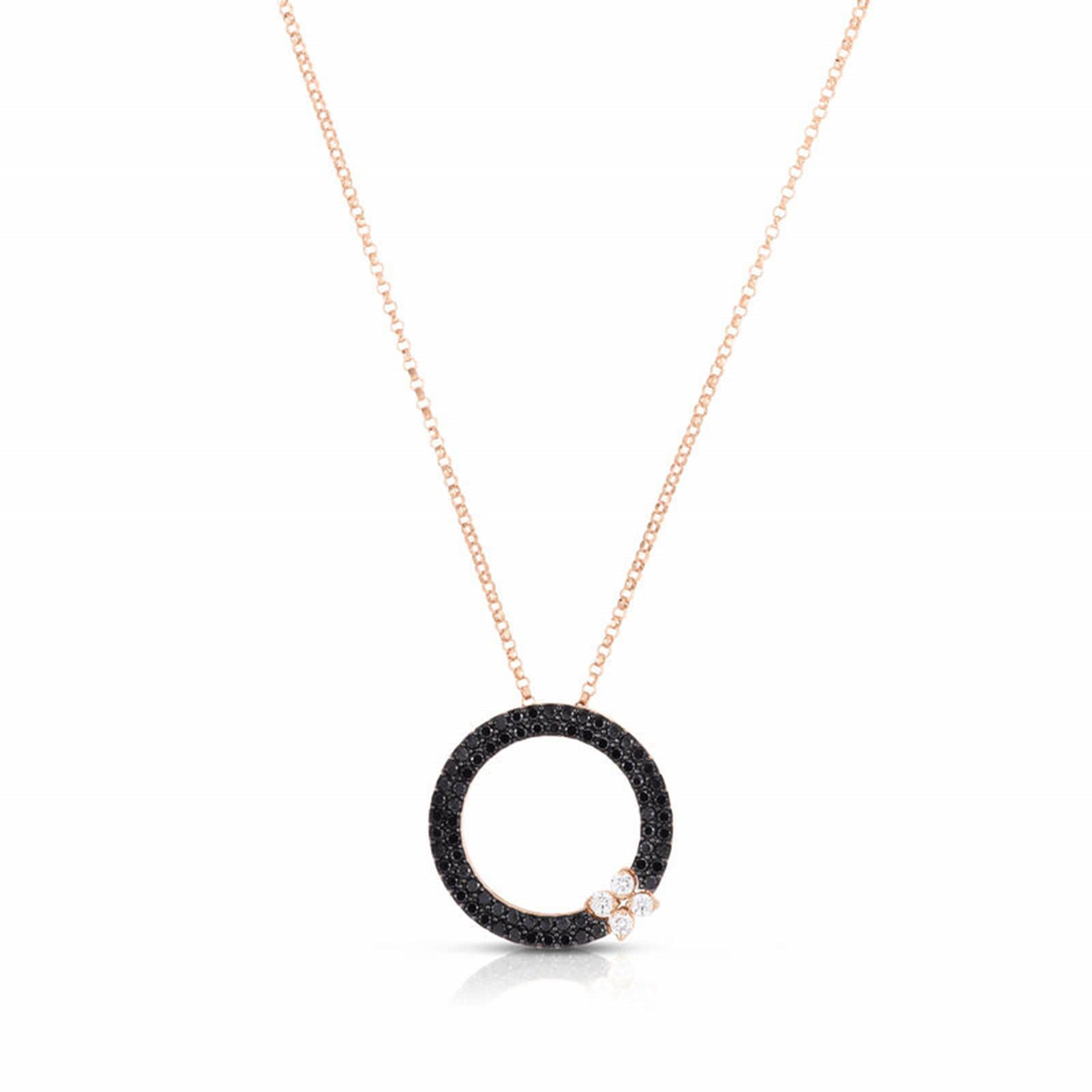 18K Rose Gold Love In Verona Black Diamond Circle Pendant Necklace